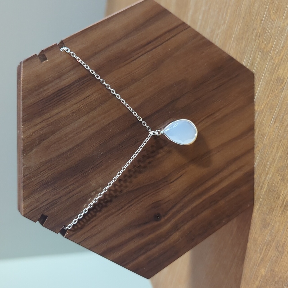 Teardrop Stone Necklace - Silver